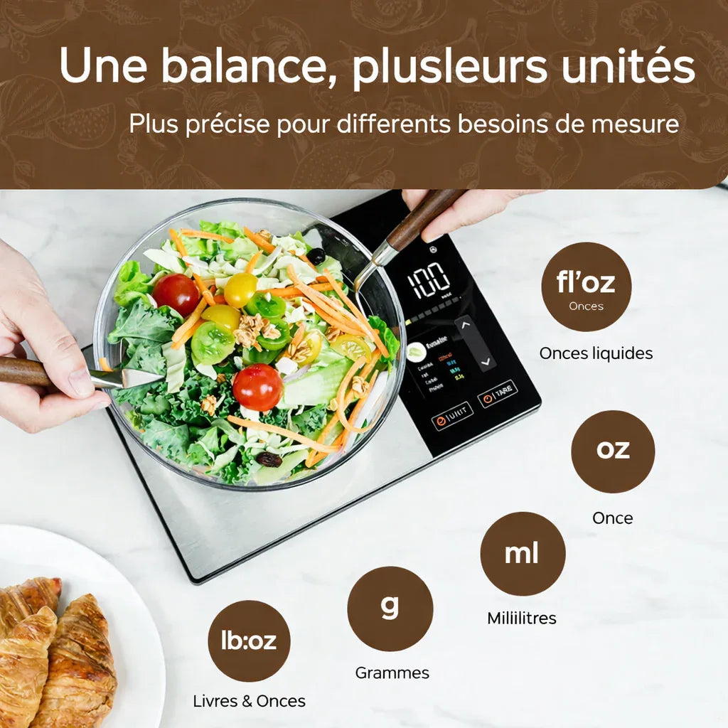 Balance cuisine connectée NutriConnect haute précision avec application gratuite pour des pesées fiables