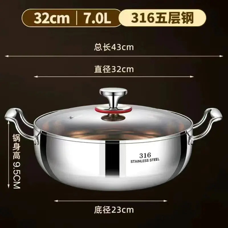 316 Stainless Steel Hot Pot Pan Thick Soup Steamer Large Capacity Induction Cooker Stove Universal - Smarty Chef