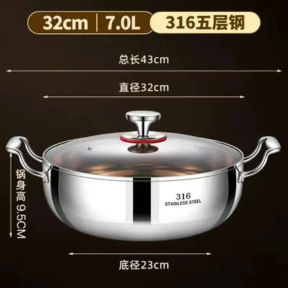316 Stainless Steel Hot Pot Pan Thick Soup Steamer Large Capacity Induction Cooker Stove Universal - Smarty Chef