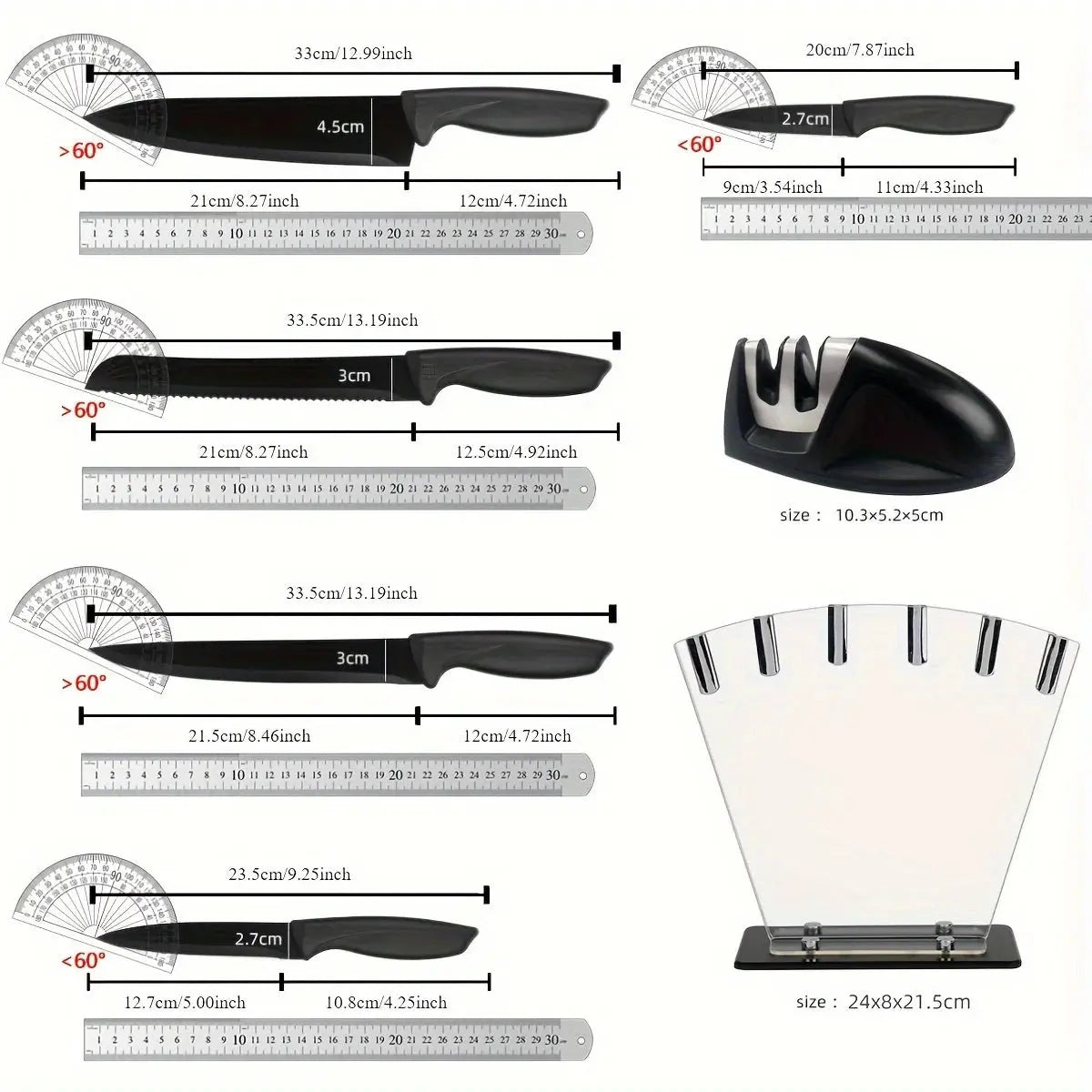 Kitchen knife a set of 7 pieces, black stainless steel knife, knife sharpener, a professional chef knife set, is yakeli stents Smarty Chef