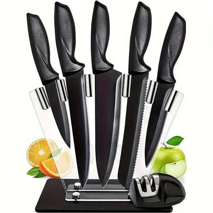 Kitchen knife a set of 7 pieces, black stainless steel knife, knife sharpener, a professional chef knife set, is yakeli stents Smarty Chef