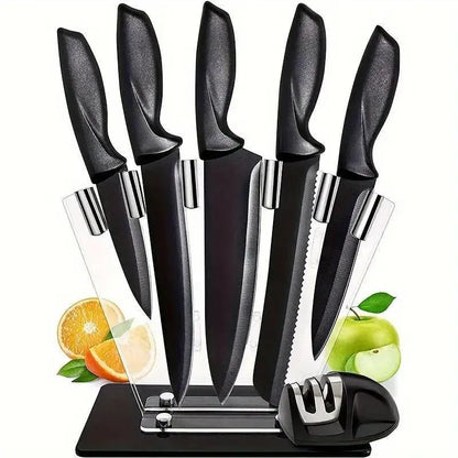 Kitchen knife a set of 7 pieces, black stainless steel knife, knife sharpener, a professional chef knife set, is yakeli stents Smarty Chef