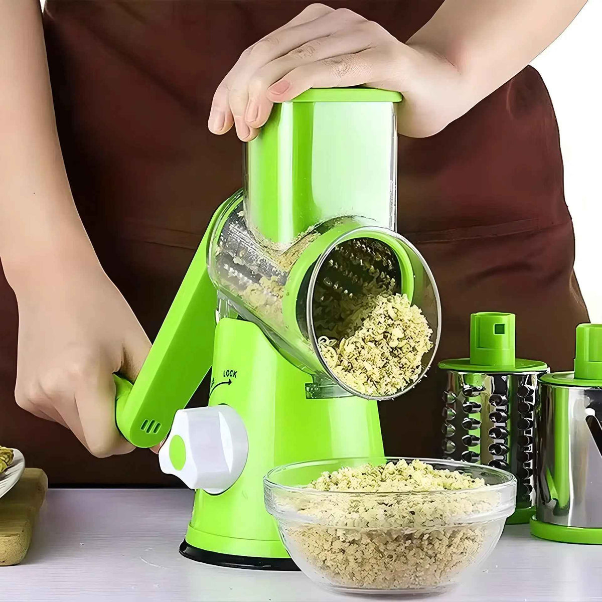 Mandoline Cuisine Rotative  3 EN 1  | MASTERSLICER™ | Mandoline Rotative Verte