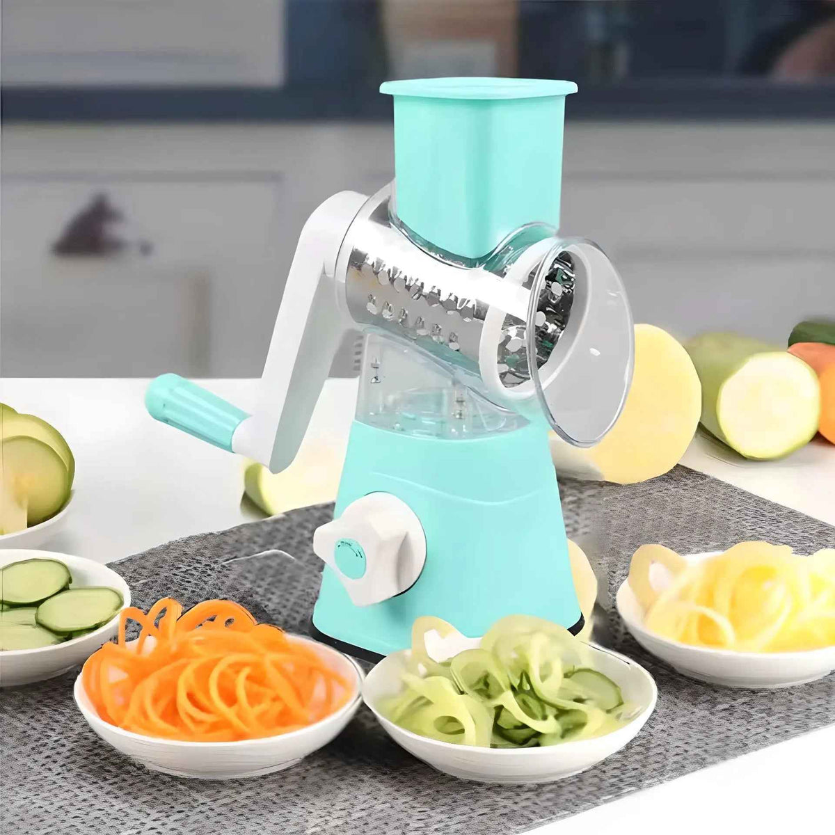 Mandoline Cuisine Rotative  3 EN 1  | MASTERSLICER™ Bleue