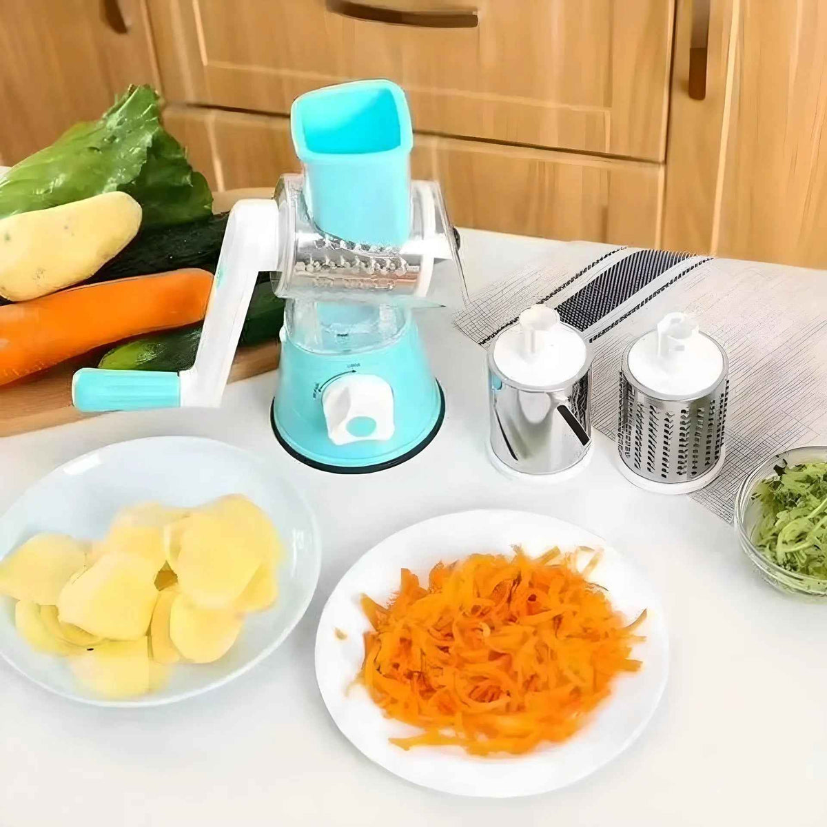 Mandoline Cuisine Rotative  3 EN 1  | MASTERSLICER™ Bleue