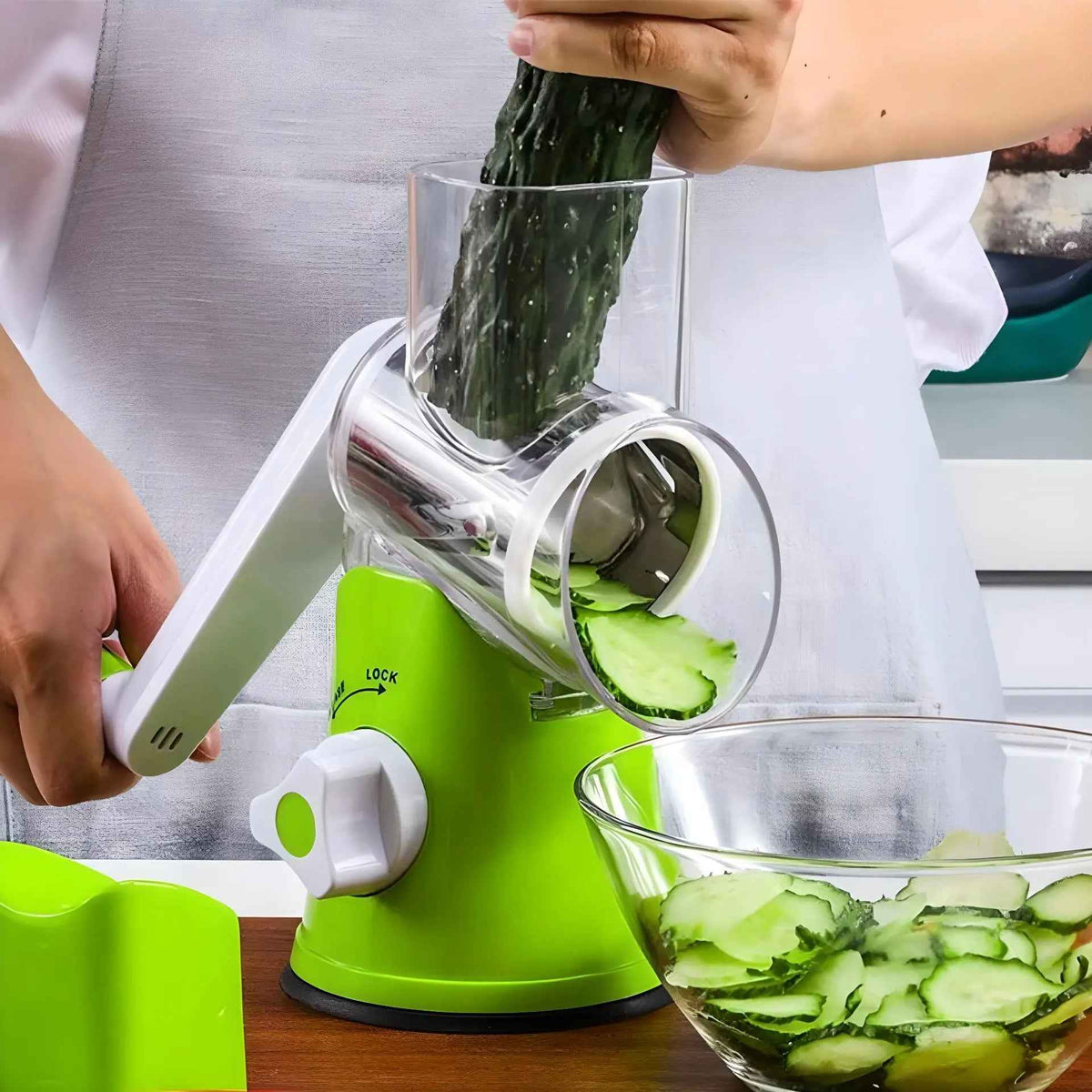Mandoline Cuisine Rotative  3 EN 1  | MASTERSLICER™ | Mandoline Rotative Verte
